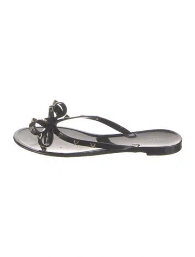 Pre-owned Valentino Garavani Rockstud Accents Rubber Slides In Black