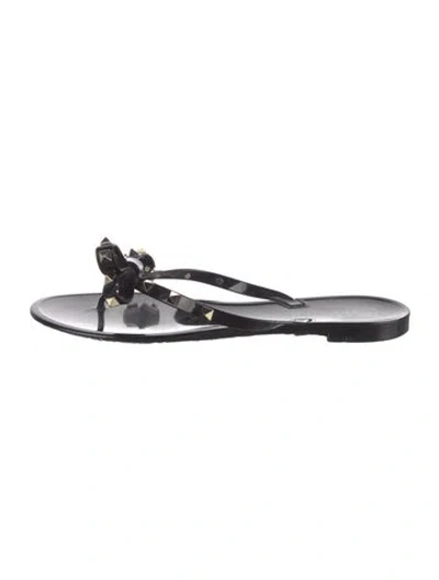 Pre-owned Valentino Garavani Rockstud Accents Rubber Slides In Black