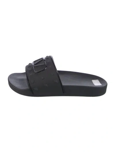 Pre-owned Valentino Garavani Rockstud Accents Rubber Slides In Black