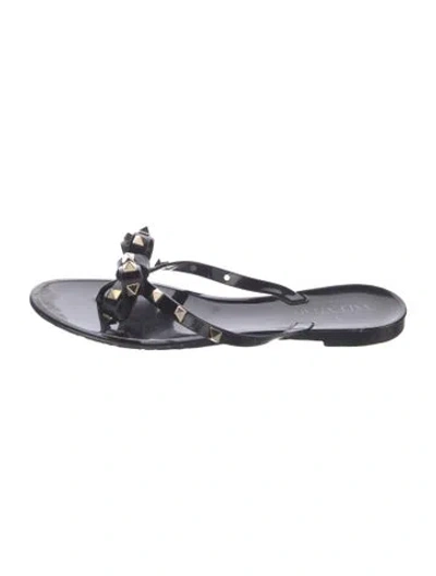 Pre-owned Valentino Garavani Rockstud Accents Rubber Slides In Black