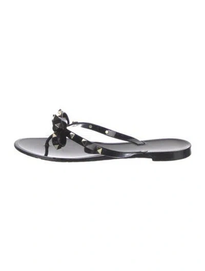 Pre-owned Valentino Garavani Rockstud Accents Rubber Slides In Black