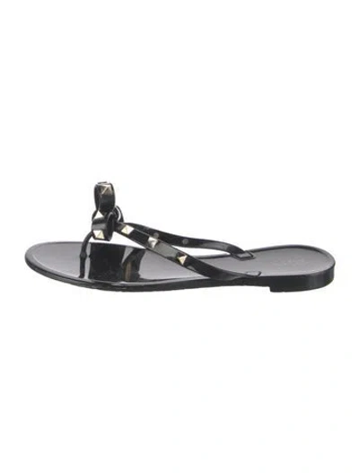Pre-owned Valentino Garavani Rockstud Accents Rubber Slides In Black