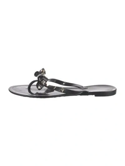 Pre-owned Valentino Garavani Rockstud Accents Rubber Slides In Black