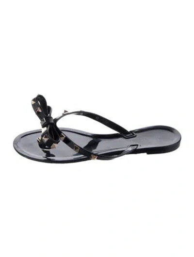 Pre-owned Valentino Garavani Rockstud Accents Rubber Slides In Black