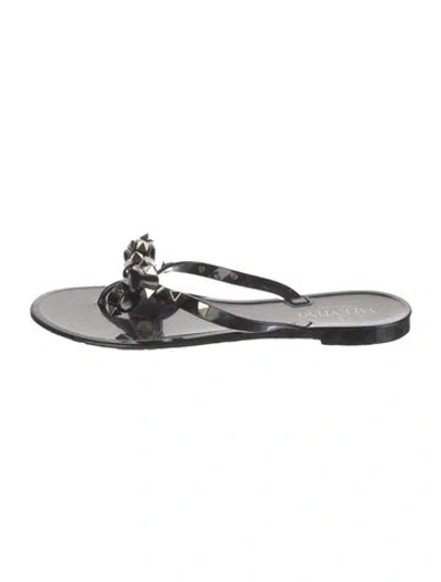 Pre-owned Valentino Garavani Rockstud Accents Rubber Slides In Black