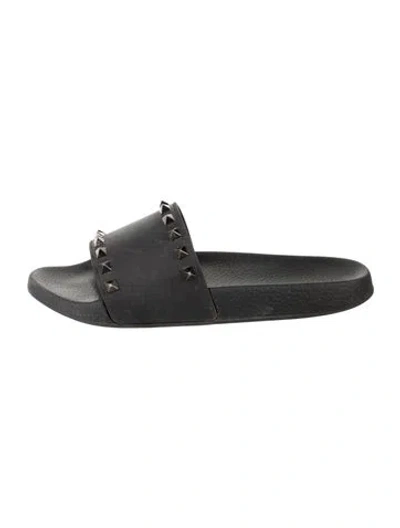 Pre-owned Valentino Garavani Rockstud Accents Rubber Slides In Black