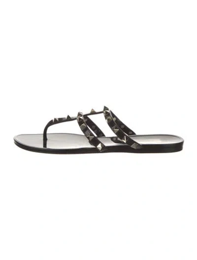 Pre-owned Valentino Garavani Rockstud Accents Rubber Slides In Black