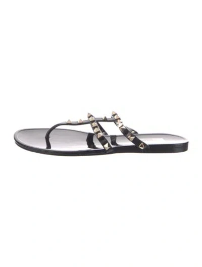 Pre-owned Valentino Garavani Rockstud Accents Rubber Slides In Black