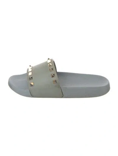 Pre-owned Valentino Garavani Rockstud Accents Rubber Slides In Blue