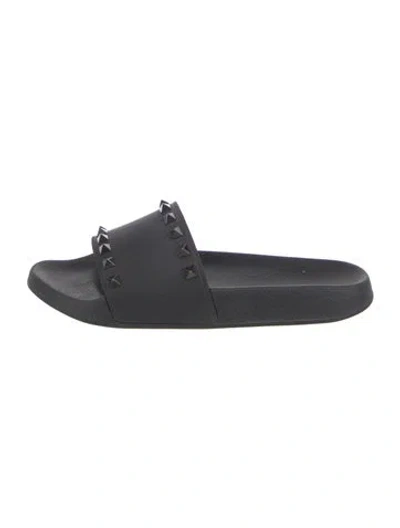 Pre-owned Valentino Garavani Rockstud Accents Rubber Slides In Blue