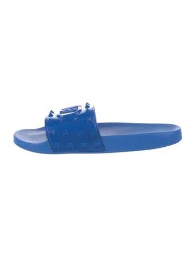 Pre-owned Valentino Garavani Rockstud Accents Rubber Slides In Blue