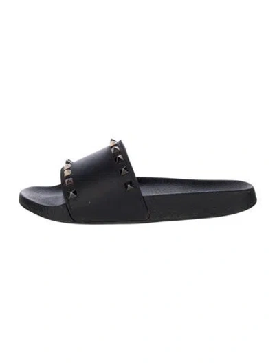 Pre-owned Valentino Garavani Rockstud Accents Rubber Slides In Blue