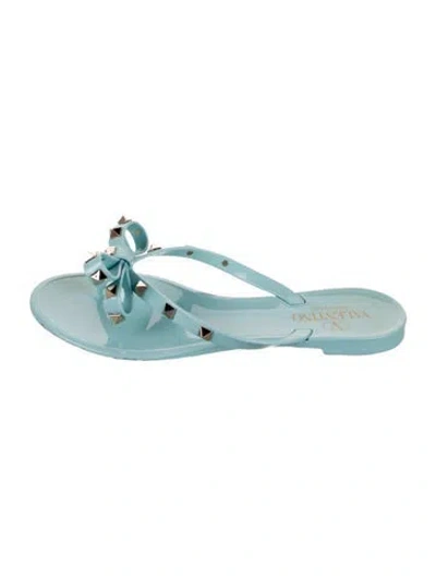 Pre-owned Valentino Garavani Rockstud Accents Rubber Slides In Blue