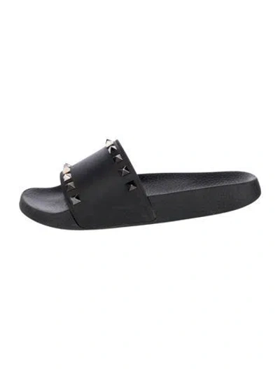 Pre-owned Valentino Garavani Rockstud Accents Rubber Slides In Blue
