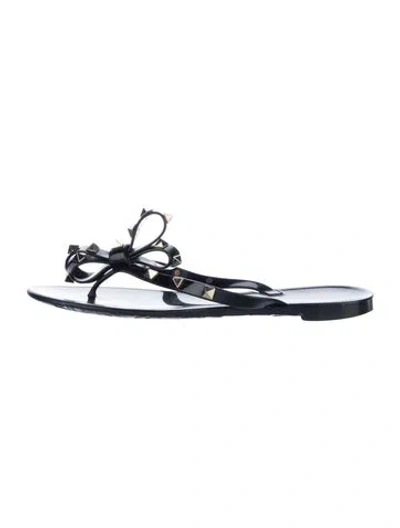 Pre-owned Valentino Garavani Rockstud Accents Rubber Slides In Blue