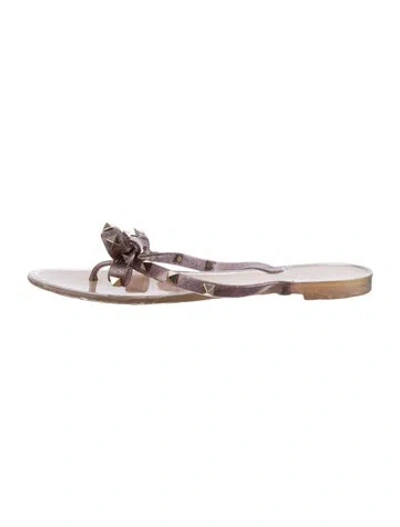 Pre-owned Valentino Garavani Rockstud Accents Rubber Slides In Brown