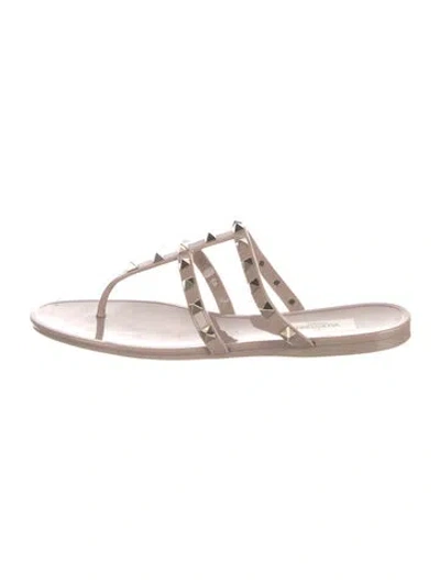 Pre-owned Valentino Garavani Rockstud Accents Rubber Slides In Gray