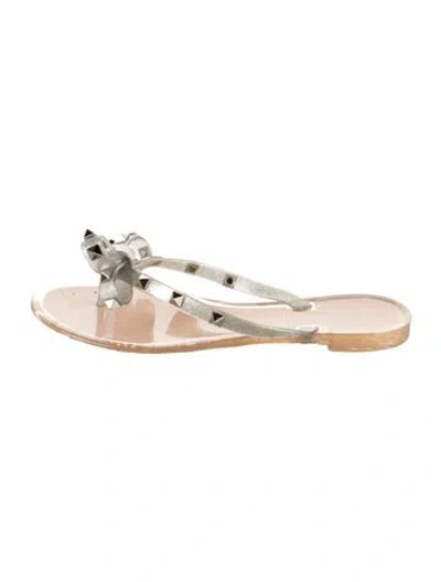 Pre-owned Valentino Garavani Rockstud Accents Rubber Slides In Gray
