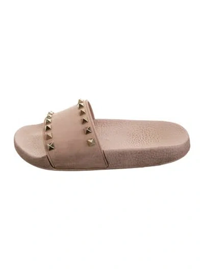 Pre-owned Valentino Garavani Rockstud Accents Rubber Slides In Grey/neutrals