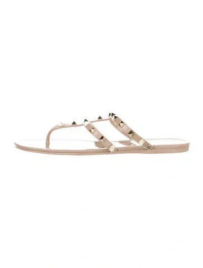 Pre-owned Valentino Garavani Rockstud Accents Rubber Slides In Neutral