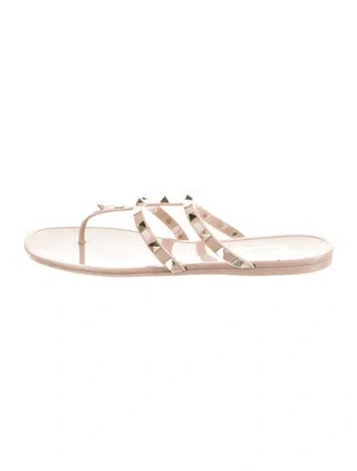Pre-owned Valentino Garavani Rockstud Accents Rubber Slides In Neutral