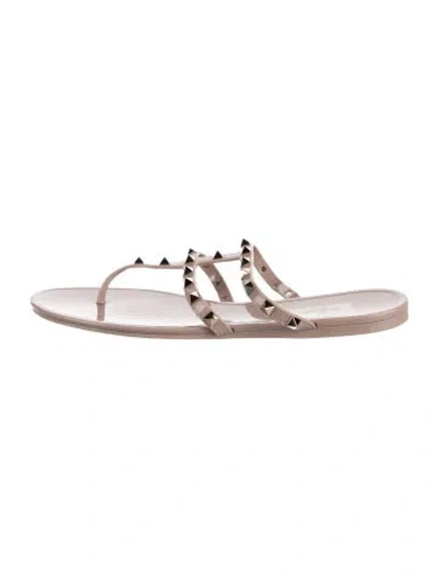 Pre-owned Valentino Garavani Rockstud Accents Rubber Slides In Neutral