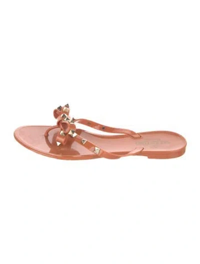 Pre-owned Valentino Garavani Rockstud Accents Rubber Slides In Orange