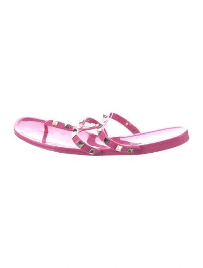 Pre-owned Valentino Garavani Rockstud Accents Rubber Slides In Pink