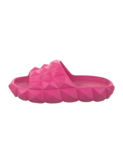 Pre-owned Valentino Garavani Rockstud Accents Rubber Slides In Pink