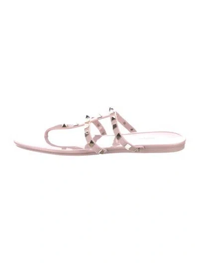 Pre-owned Valentino Garavani Rockstud Accents Rubber Slides In Pink