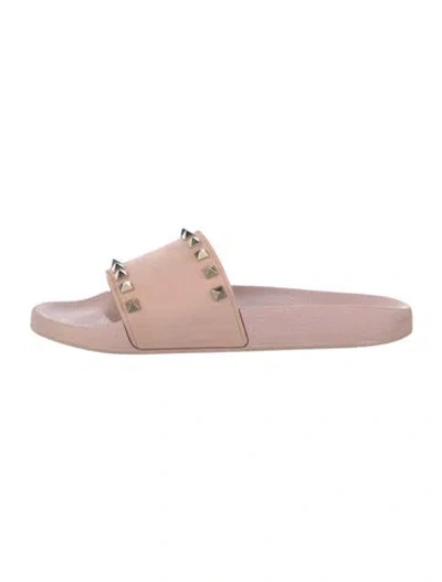 Pre-owned Valentino Garavani Rockstud Accents Rubber Slides In Pink