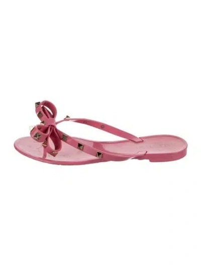 Pre-owned Valentino Garavani Rockstud Accents Rubber Slides In Pink