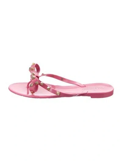 Pre-owned Valentino Garavani Rockstud Accents Rubber Slides In Pink