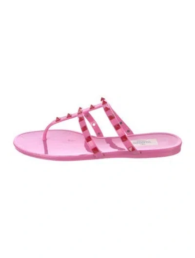 Pre-owned Valentino Garavani Rockstud Accents Rubber Slides In Pink