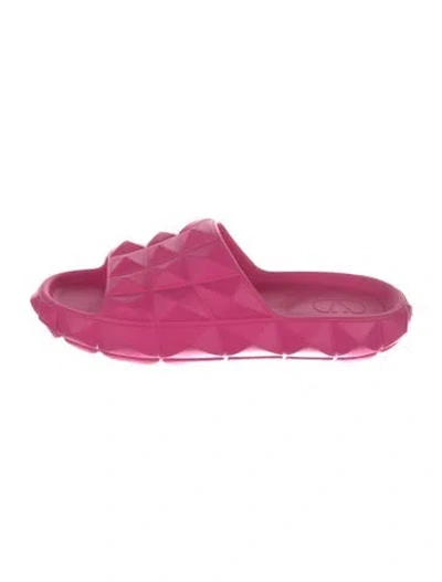 Pre-owned Valentino Garavani Rockstud Accents Rubber Slides In Pink