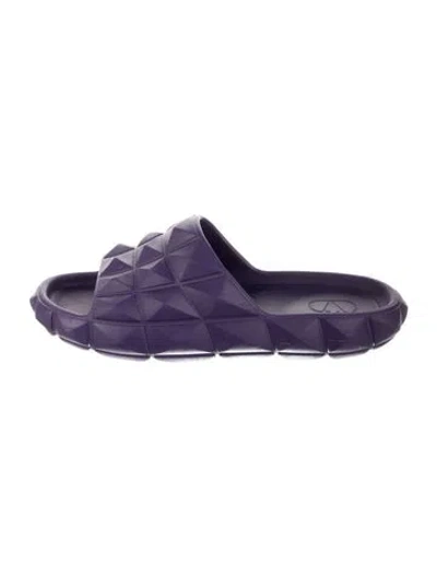 Pre-owned Valentino Garavani Rockstud Accents Rubber Slides In Purple