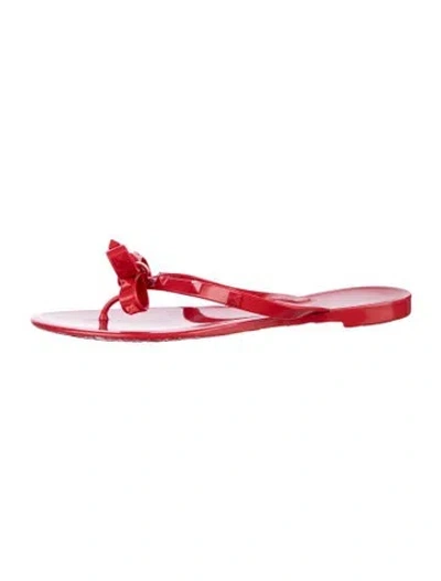 Pre-owned Valentino Garavani Rockstud Accents Rubber Slides In Red