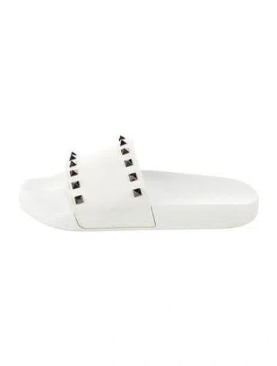 Pre-owned Valentino Garavani Rockstud Accents Rubber Slides In White
