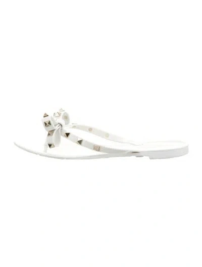 Pre-owned Valentino Garavani Rockstud Accents Rubber Slides In White