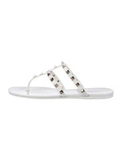 Pre-owned Valentino Garavani Rockstud Accents Rubber Slides In White