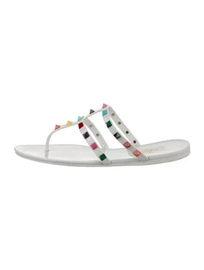 Pre-owned Valentino Garavani Rockstud Accents Rubber Slides In White