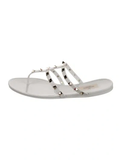 Pre-owned Valentino Garavani Rockstud Accents Rubber Slides In White