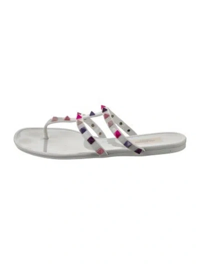 Pre-owned Valentino Garavani Rockstud Accents Rubber Slides In White