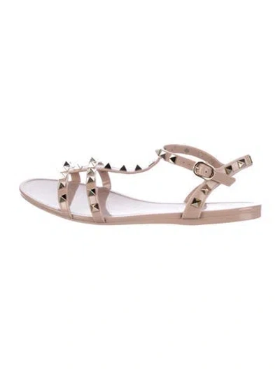 Pre-owned Valentino Garavani Rockstud Accents Rubber Slingback Flats In Neutral