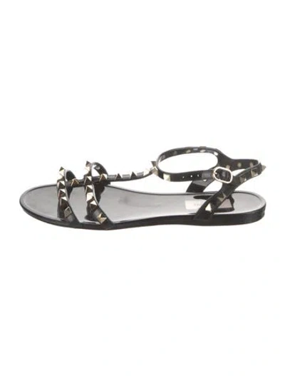 Pre-owned Valentino Garavani Rockstud Accents Rubber Slingback Sandals In Black