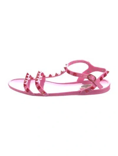 Pre-owned Valentino Garavani Rockstud Accents Rubber T-strap Sandals In Pink