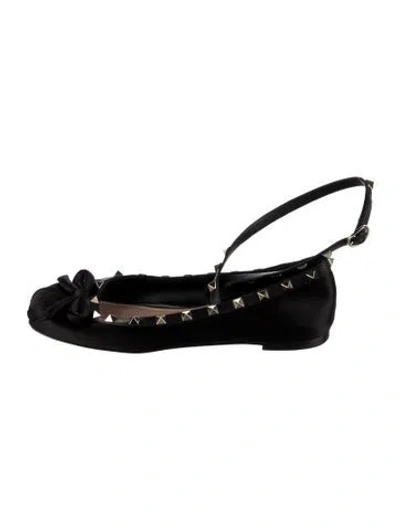 Pre-owned Valentino Garavani Rockstud Accents Satin Ballet Flats In Black