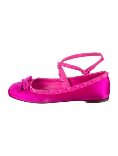 Pre-owned Valentino Garavani Rockstud Accents Satin Ballet Flats In Pink