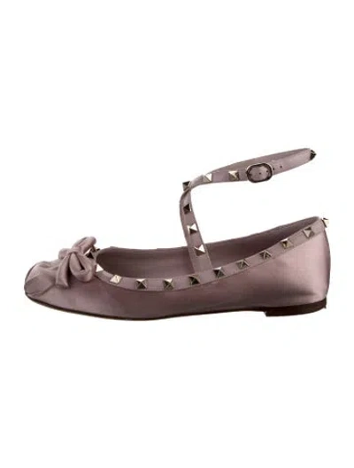 Pre-owned Valentino Garavani Rockstud Accents Satin Ballet Flats In Pink