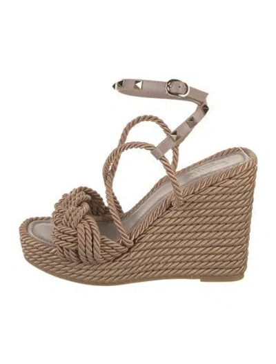 Pre-owned Valentino Garavani Rockstud Accents Satin Espadrilles In Neutral